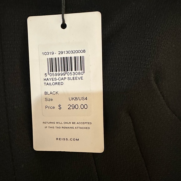 Reiss Women's Black Hayes Cap Sleeve Dress Size 4 New With Tags - Picture 3 of 6